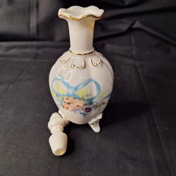 Vintage Porcelain Floral Perfume Bottle w/ Stopper Gold Gilt Footed Decanter - Picture 9 of 11